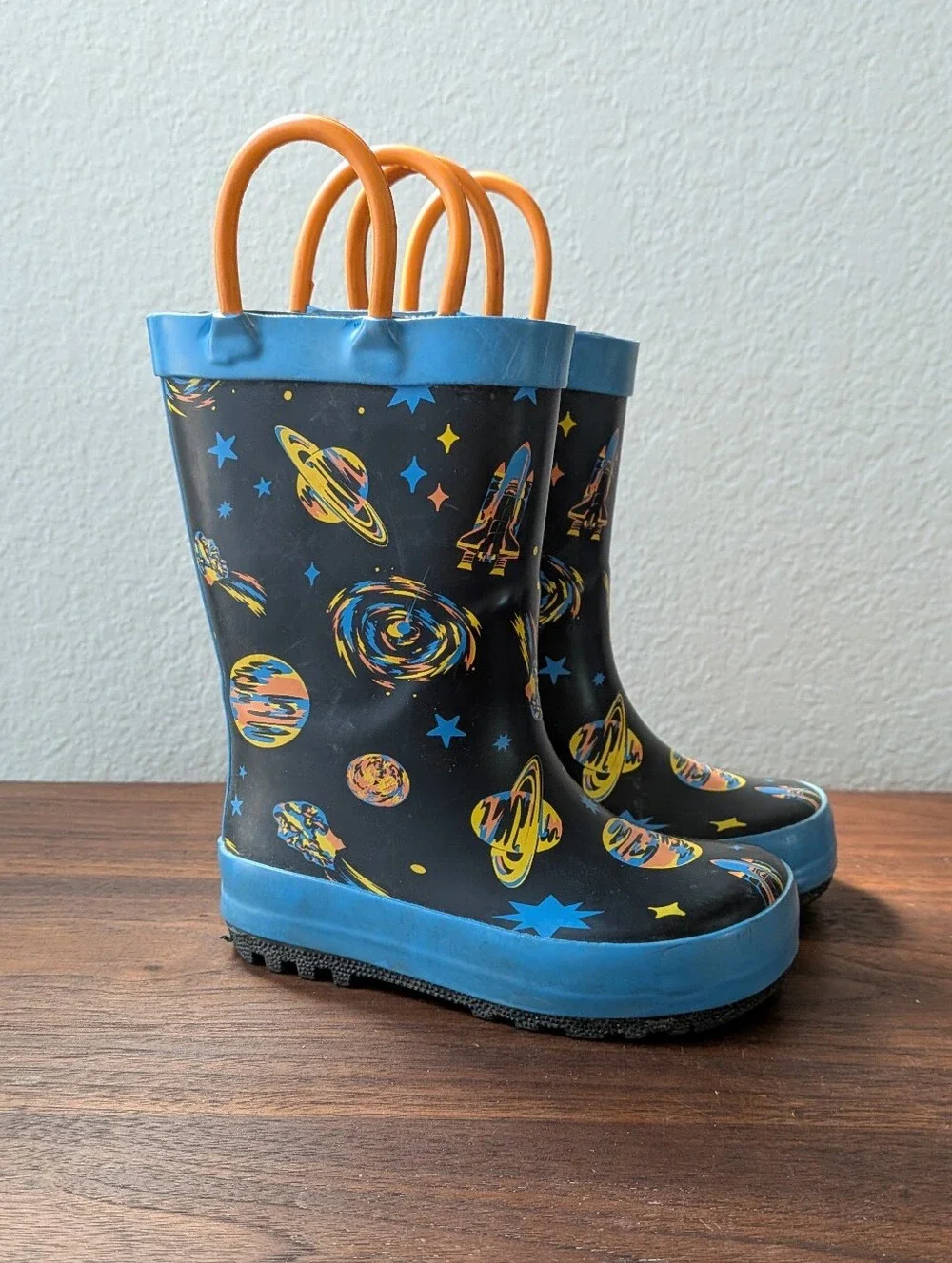 Cat & Jack Blue Galaxy Space Kids Toddlers Rain Boots Size 6